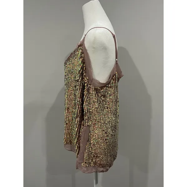 Sparkling ASOS Sequin Cami Top Pink Mauve V Neck Spaghetti‎ Strap Women size 8 - Image 4