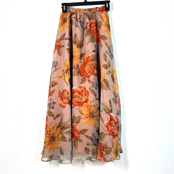 L Skirt Floral Skirt Chiffon Cottagecore Romantic Croquet Fairycore Vintage 90's - Image 2