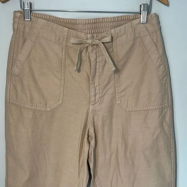 J.Crew Women’s Size Medium Tie-waist Camp Pant Beachwood Beige Pull On Ankle Tro - Image 3