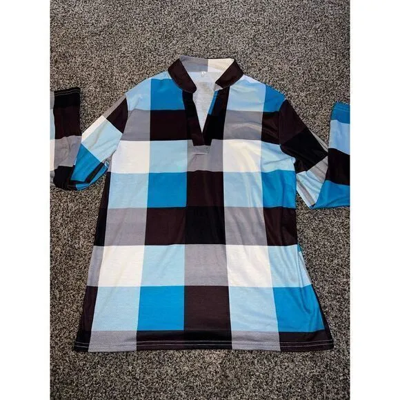 Women's casual cotton long sleeve plaid top‎ size large - Image 2