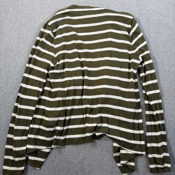 J.CREW Women's Medium Olive Green White Striped Open Drape Cardigan Cotton 68140 - Image 9