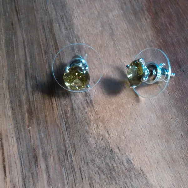 Peridot Color Simulated Diamond Sterling Silver Stud Earrings - Image 12