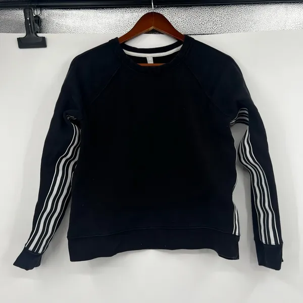 Athleta 24/7 Striped Crewneck Sweatshirt Black & White pullover crew neck medium - Image 2