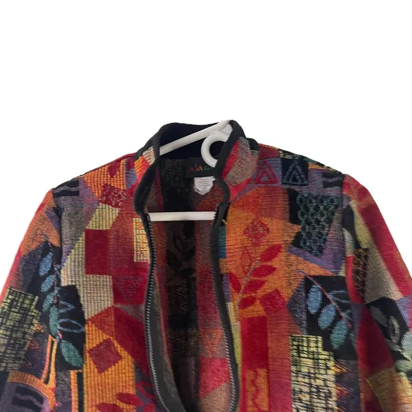 A La Carte Women's Size P XS‎ Abstract Multicolor Corduroy Zip Jacket - Image 2