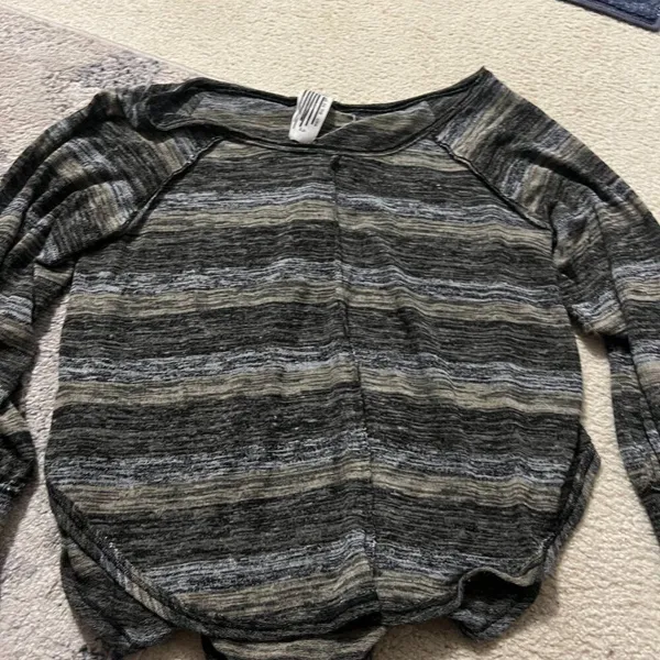 FREE PEOPLE oversized‎ space dye striped scoop neck balloon sleeve top - Image 11
