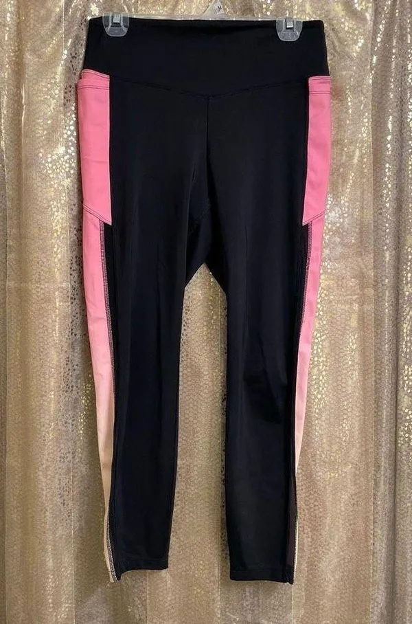 PINK Victorias Secret Black Ombre Pink Stripe Active Leggings, L - Image 2