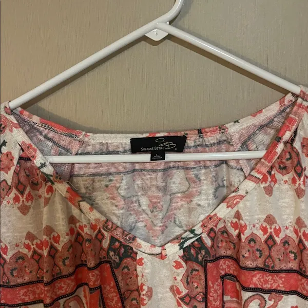 Suzanne Betro large orange pink peachy floral boho top - Image 2