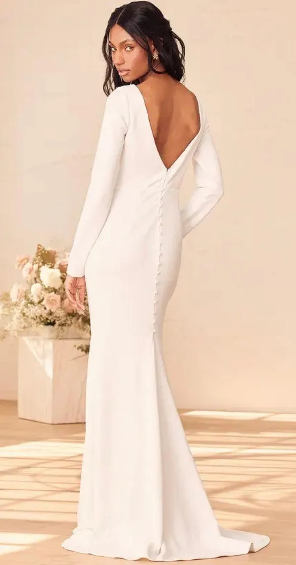 Lulus NWOT Feeling of Forever White Long Sleeve Mermaid Maxi Dress - Image 3