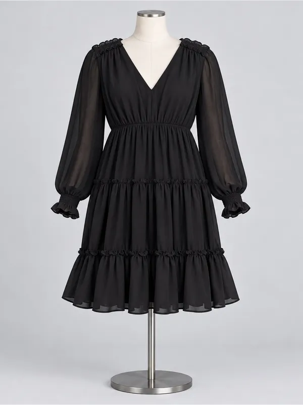 ModCloth Cheers for Tiers Black Chiffon Whimsigoth Mini Dress 8 Romantic Goth - Image 5