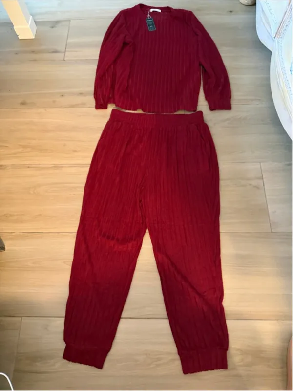 NEW Ribbed 2 Pc Lounge Set Casual Long Sleeve Tops Pants XL - Image 4