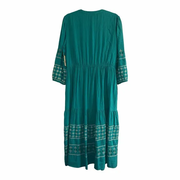 ✨Nurture Embroidered Pintuck Boho Green & White Maxi Sz Large Dress✨ - Image 4