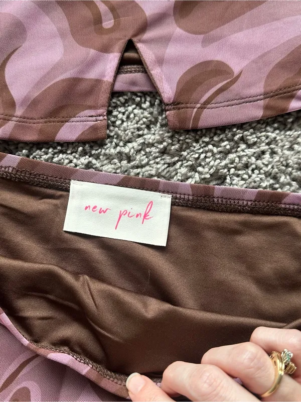 Dolls Kill Pink & Brown Swirl Two-Piece Skirt Set - Image 4
