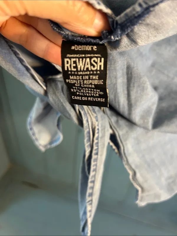 Rewash American Original Light Blue Denim Tie-Front Button Down S/L Shirt, XL - Image 5