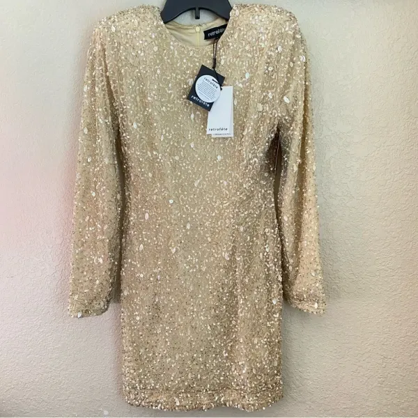 RETROFÊTE Nikki Sequin Long Sleeve Minidress in Sea Shell Size Small NWT‎ - Image 6