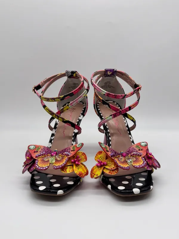Betsey Johnson Camile Sandals 3D Butterfly Floral Ankle Strap Polka Dot Heel 5.5 - Image 2