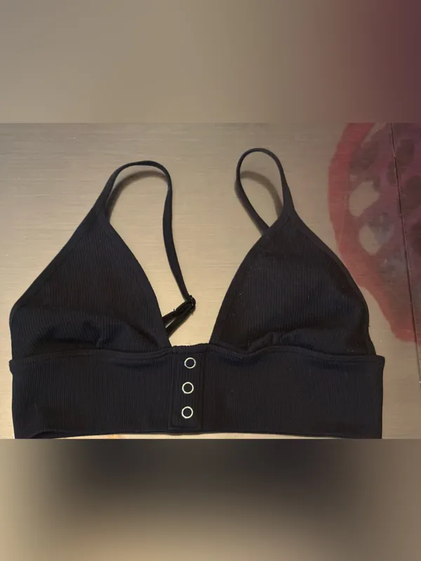 NWOT Ribbed Black Bralette & Boyshort Set with Snap-Ring Accents - Image 3