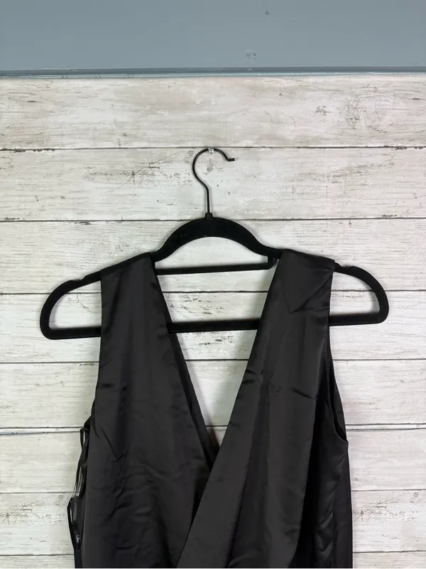 Lulus Prize Winning Black Satin Faux Wrap Bodysuit Size Small - Image 6