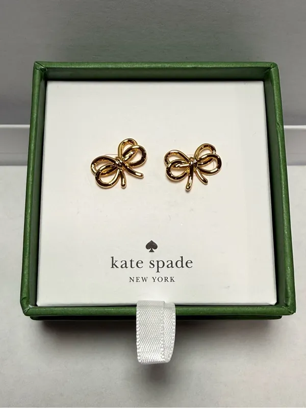 Kate Spade Bow Stud Earrings Gold Tone “Bow Meets Girl” NIB - Image 2