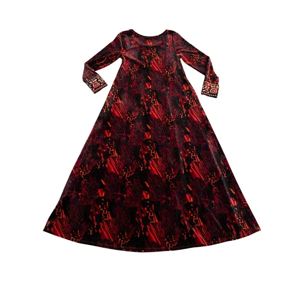 Soft Surroundings orange Black Velvet Maxi Dress Embroidered Cuffs XS pockets - Image 3