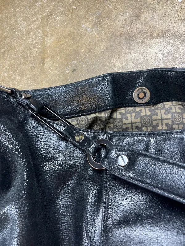 Tory Burch Cracked Leather Hobo Shoulder Bag with Gunmetal Hardware - Image 12