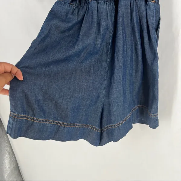 Pilcro by Anthropologie Blue Chambray Denim Tie‎ Waist Wrap Bodice V-Neck Romper - Image 9