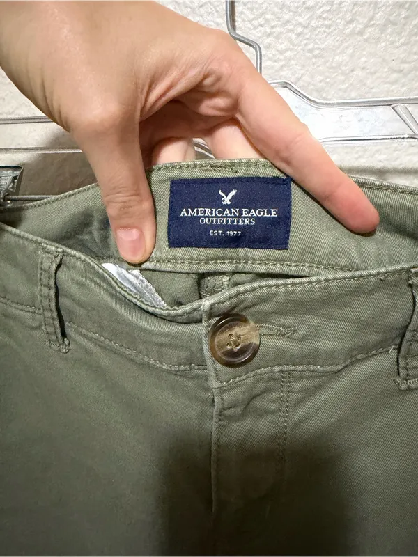 American Eagle Kick Boot Pants Size 4 XL Extra Long Olive Green Y2K - Image 3