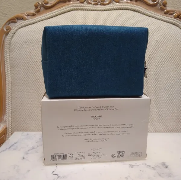 DIOR Denim Embroidered Cosmetic Zipper Trousse Pouch Makeup Cosmetics Bag New - Image 2