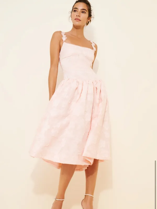 Anthropologie For Love & Lemons Pale Pink Florence Drop Waist Floral Midi Dress - Image 4