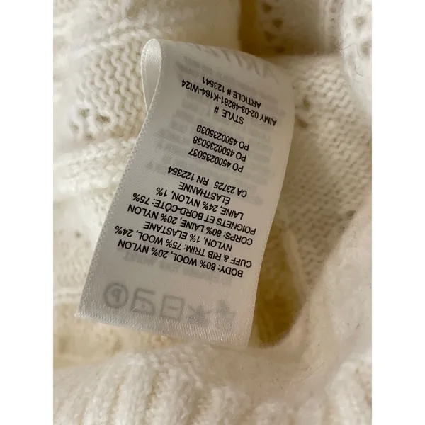 Aritzia Sunday Best Wool Cream Cable Knit Boat Neck Long Sleeve Sweater Top Sz S - Image 5