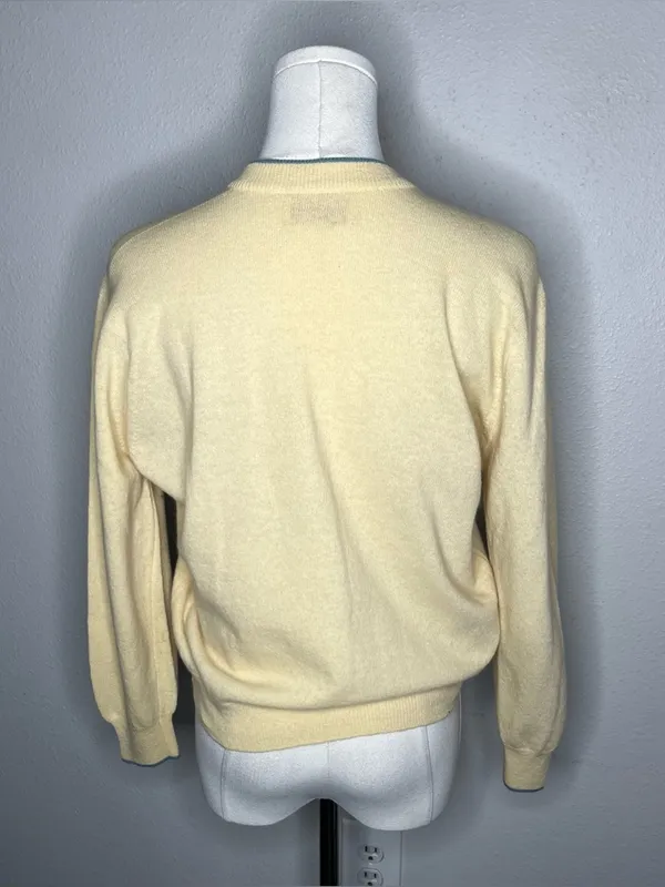 60s Vintage Wool Angora Butter Yellow Blue Bird Knit Cardigan Cottagecore Twee - Image 2