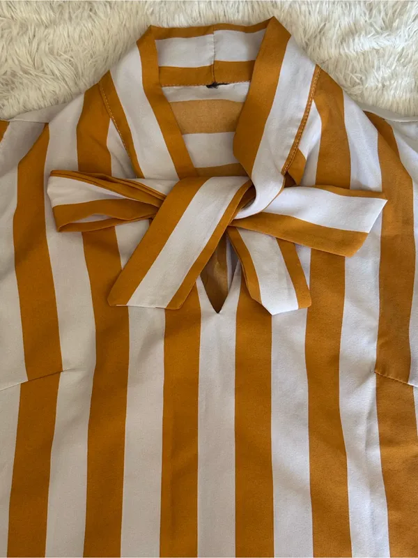 Striped Tie-Neck Sleeveless Top in Mustard and White (XS) - Image 2
