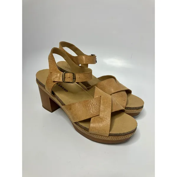 Lucky Brand Harvia tan leather heeled sandals‎ platform women size 8 boho casual - Image 2