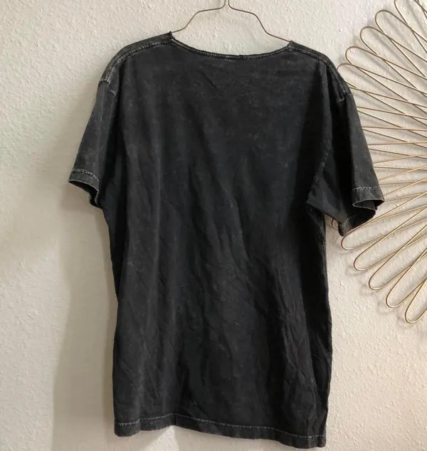 Y2K Black faded acid wash graphic tee t-shirt eagle wings gothic punk rock emo streetwear 100% cotton-L Measurement in pics - Image 2