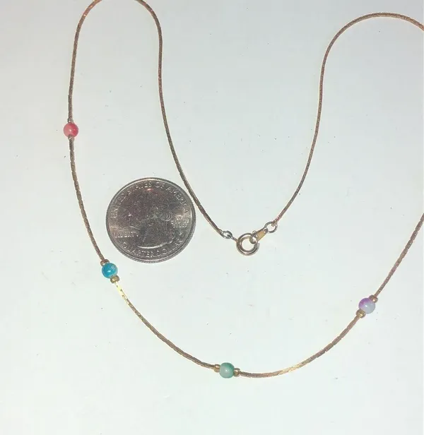 Vintage Gold Tone Multi Color Beaded Classic Retro Boho Dainty Necklace - Image 4
