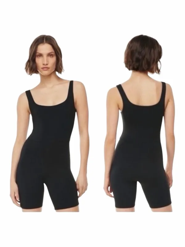 Aritzia Babaton Square Neck Biker Short Romper Women Medium Black Bodysuit - Image 2