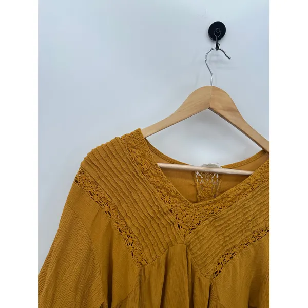 Adiva Top Women XL Mustard Yellow Boho Babydoll Casual Lagenlook‎ Embroidered - Image 4