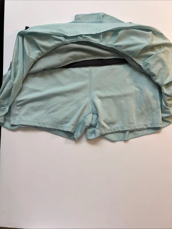 Lucky in Love Light Aqua Blue Ruffle Tennis Skirt with Charcoal Waistband - Image 4