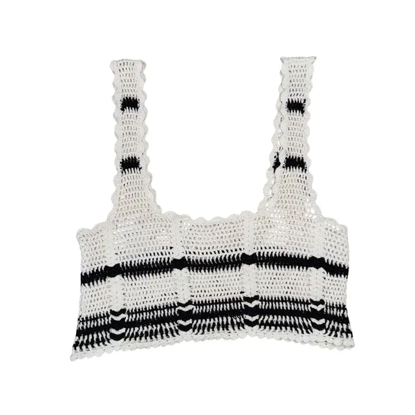 Free People Beach Crochet Set Women Medium Ivory Black Good Striped 2-Piece - Image 4