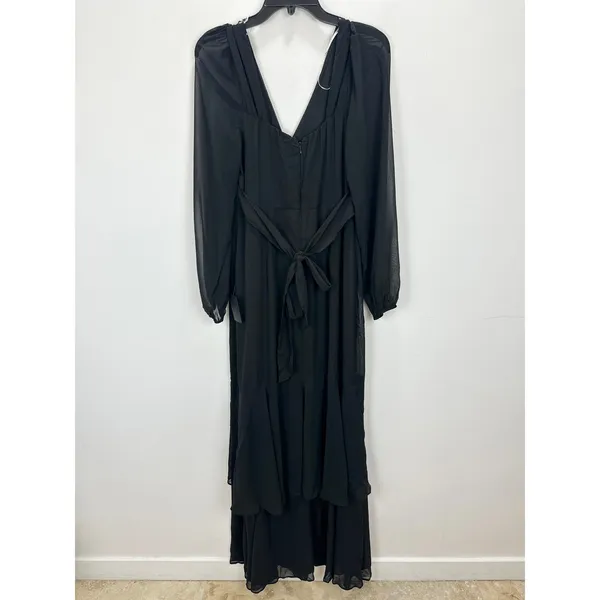 Lulus Tier Elegance Black Long Sleeve Tiered Maxi Dress Chiffon Formal M NWT - Image 11