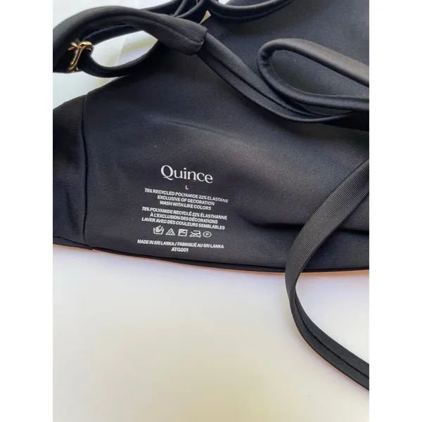 Quince Italian Knotted Bikini Swim Top Black Size Large NEW - Image 5
