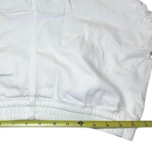 Aerie Pull On Elastic Waist Distressed Cut Off White Denim Shorts Medium 3 Inch - Image 3