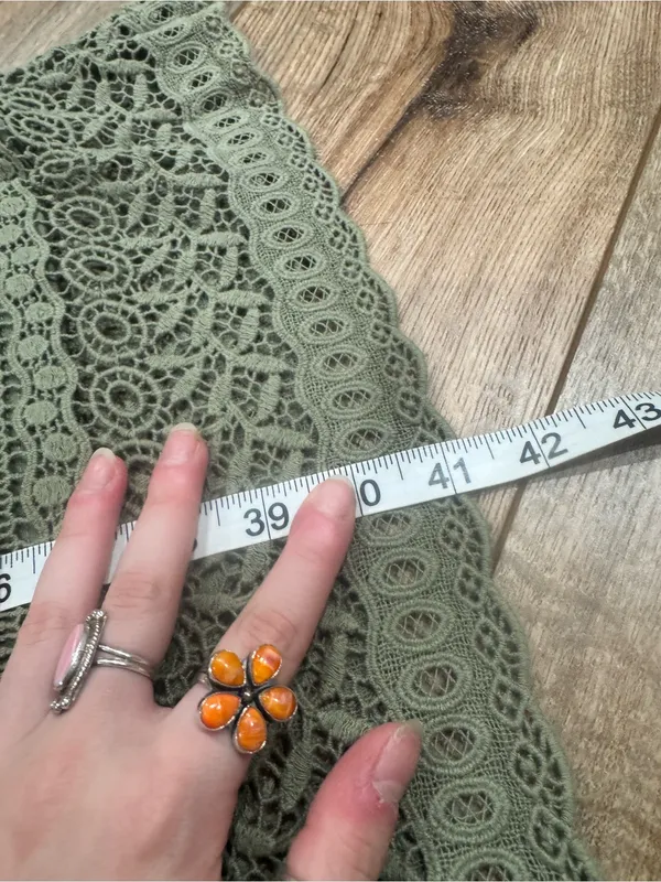 SAHLIE Earthy Beachy Boho Green Crochet Patterned Fitted Maxi Skirt | Size Small - Image 5