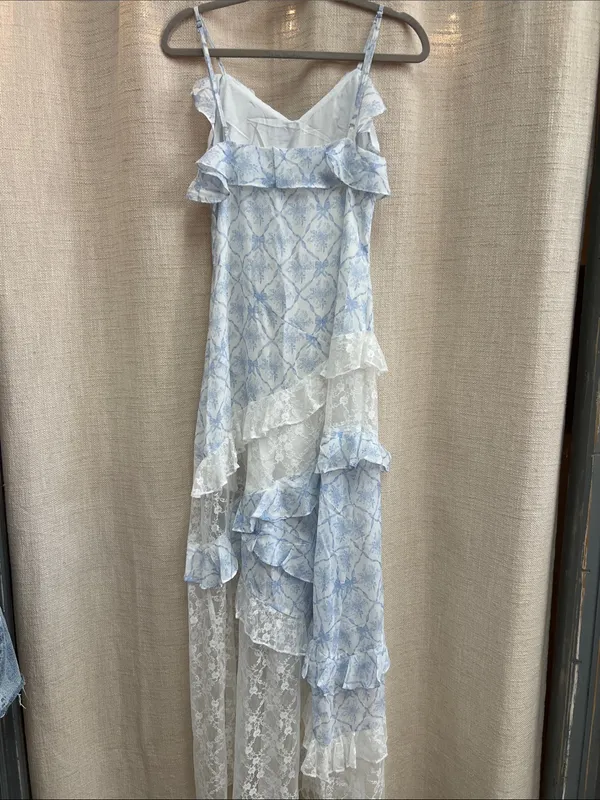 Coquette Printed Lace Mixed Ruffle Maxi Dress Small - Image 15