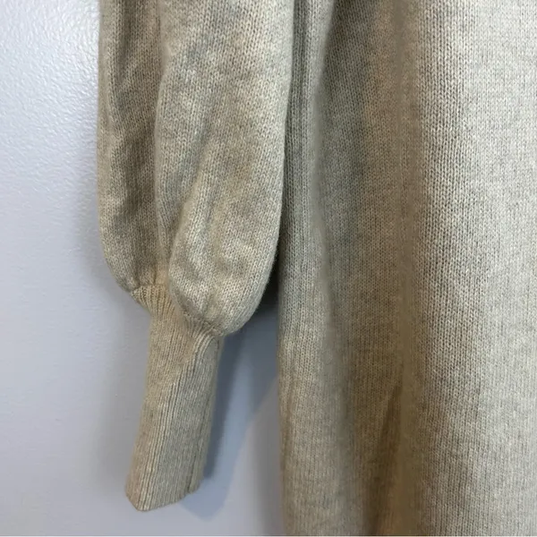 Madewell Wool Blend Oatmeal/Tan Balloon Sleeve V-neck Sweater Dress Size Large - Image 6