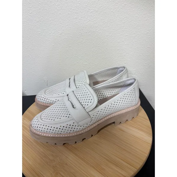 Dolce Vita Loafers 9 Malila Ivory Perforated Leather Lug Sole Penny Shoes - Image 3