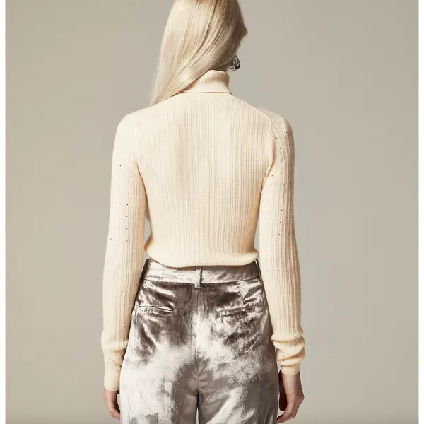 NEW J.Crew Featherweight Cashmere Turtleneck Sweater Rhinestones Buttercream S - Image 5