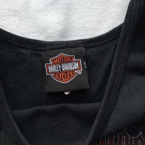 Harley Davidson size large Women's Black Orange Tank Top USA y2k biker moto - Image 4