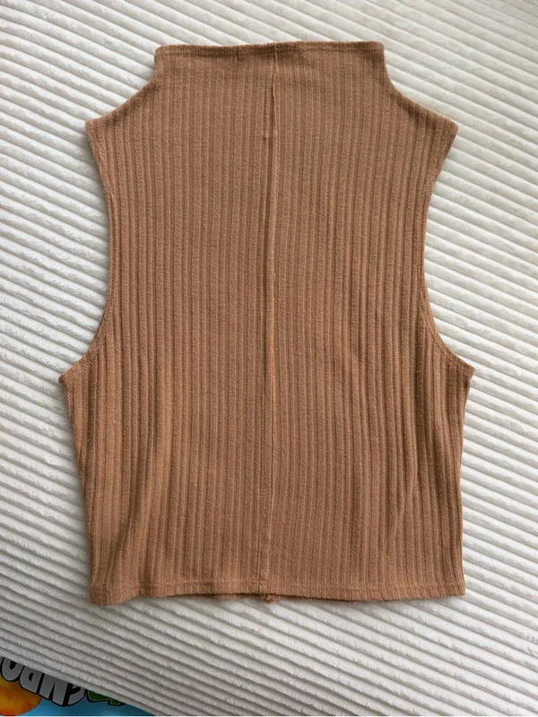 By Together Rust Brown Ribbed Sleeveless Mock Neck Top M - Image 2
