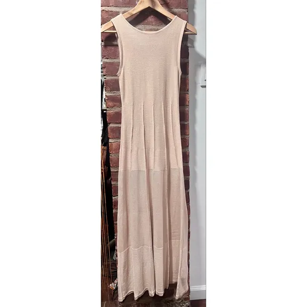 Zara NWT Sleeveless Knit Pleated Panel Maxi Dress Beige Small - Image 3
