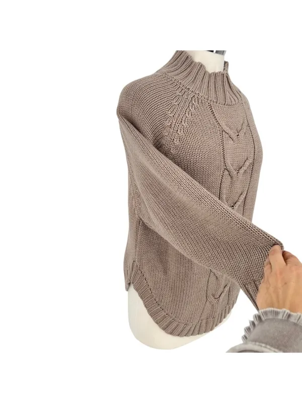 Nanette Lepore Cable Knit Mock Neck Sweater Beige Greige Coastal Cozy Size Small - Image 4